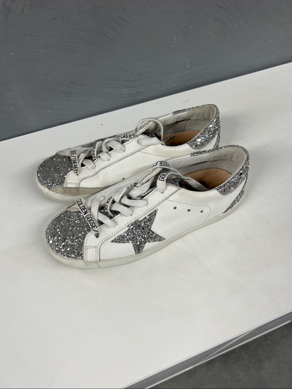 Golden Goose Kids White Sneakers with Silver Glitter Star